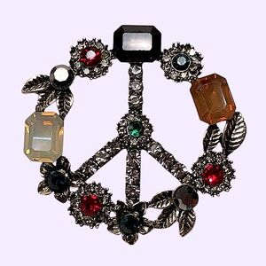 Multicolor Peace Sign Brooch Pendant with Rhinestones